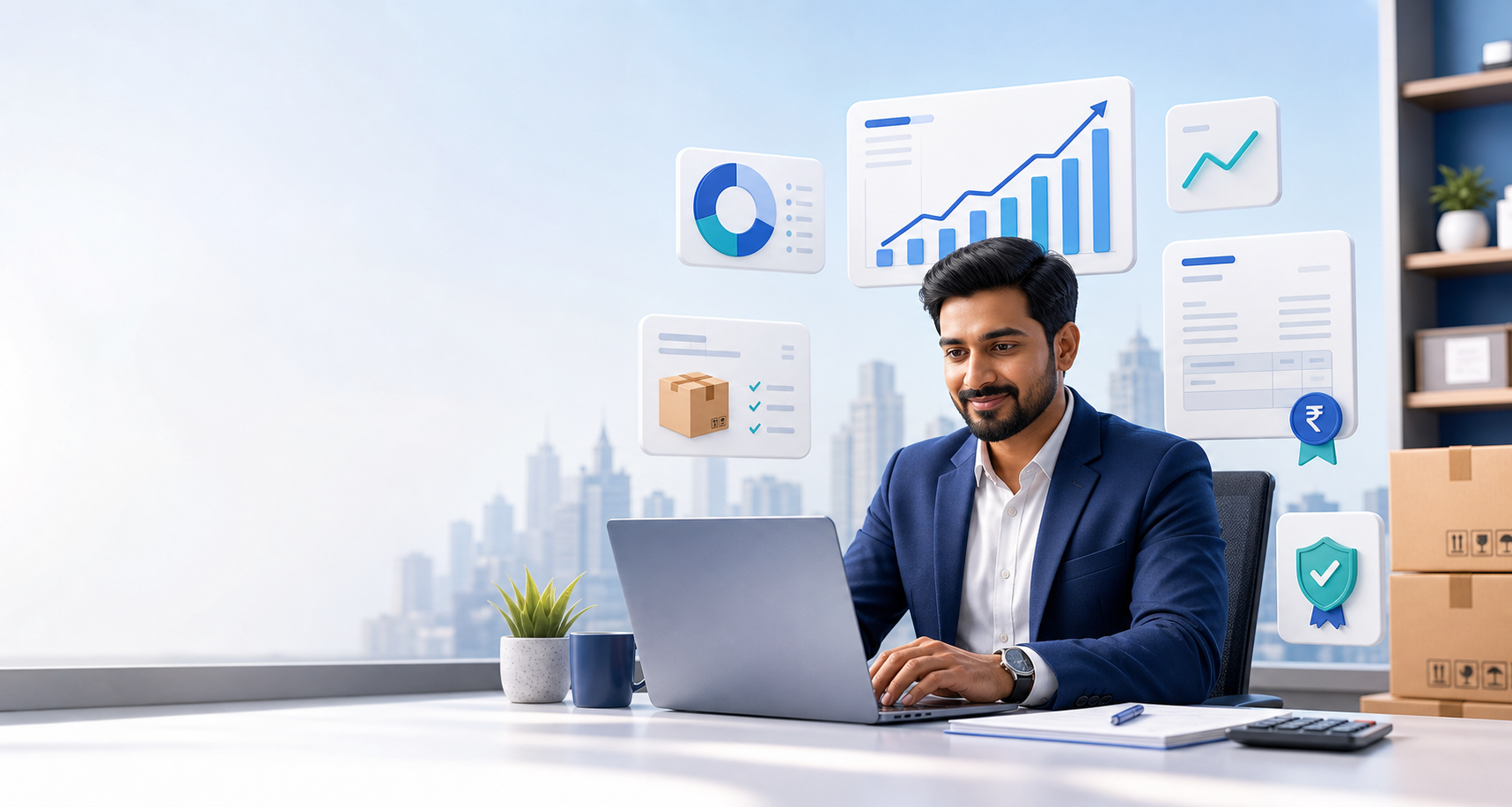 Business owner using modern accounting and inventory tools